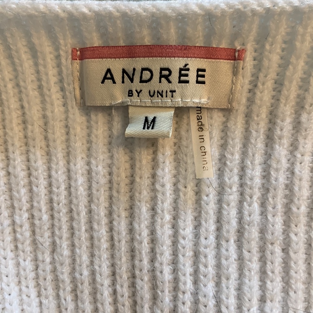 Andrée size Medium. Chunky long cardigan. White, black, mustard & grey blocking - Picture 2 of 2